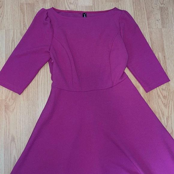 Allegra K Dark Pink Fit and Flare 3/4 Sleeve Midi Sweetheart Dress Size XS - Picture 5 of 8